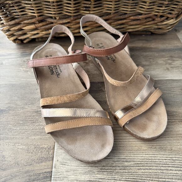 Naot Hero Wedge Sandals Women’s 39 (US 8) – Leather Strappy Cork Footbed Comfort - Picture 1 of 7